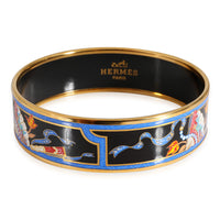 Hermes Plated Blue Folding Fan Design Wide Enamel Bracelet