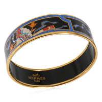 Hermes Plated Blue Folding Fan Design Wide Enamel Bracelet