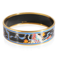 Hermes Plated Blue Folding Fan Design Wide Enamel Bracelet