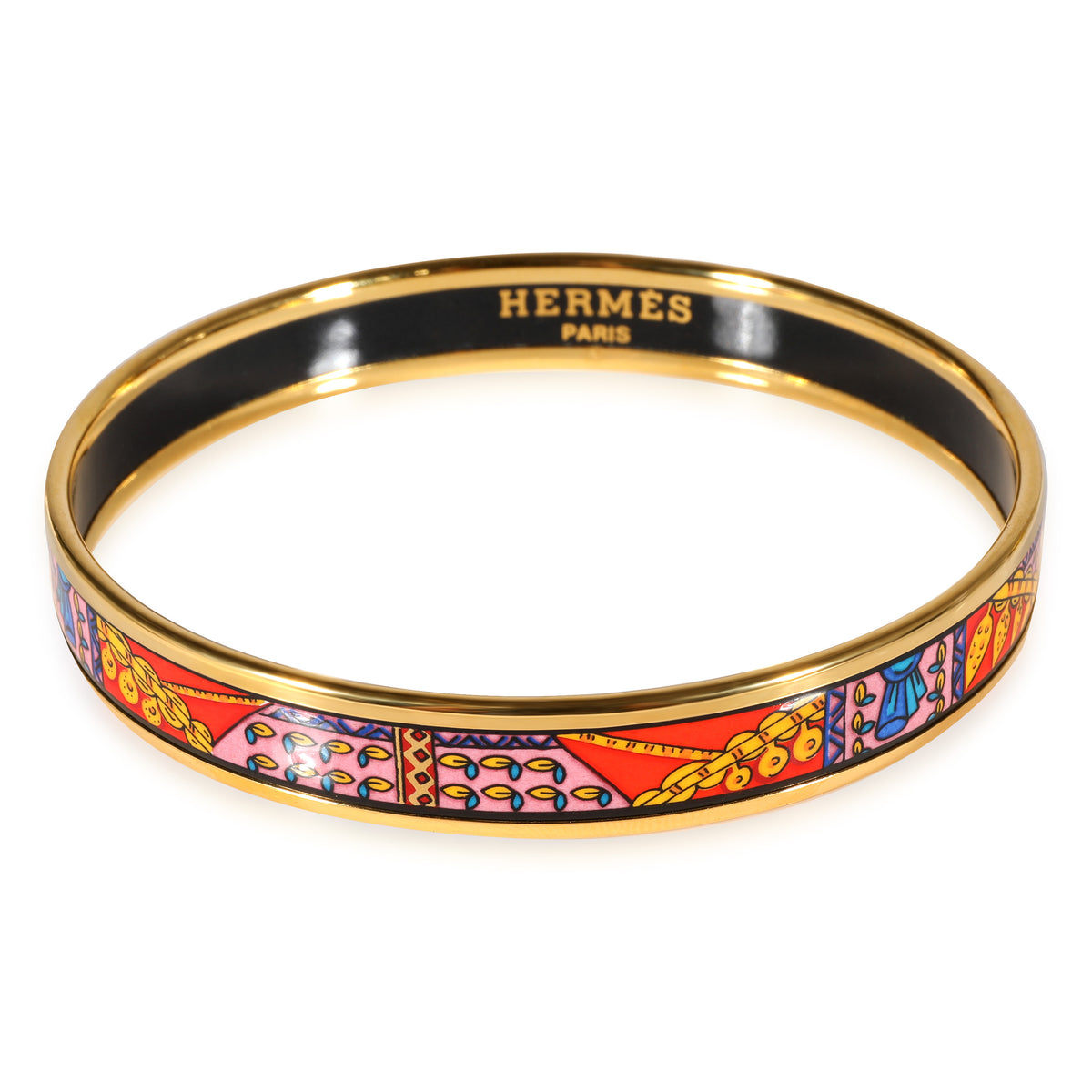 Hermès Plated Narrow Enamel Bangle, Red & Pink Background (67MM)