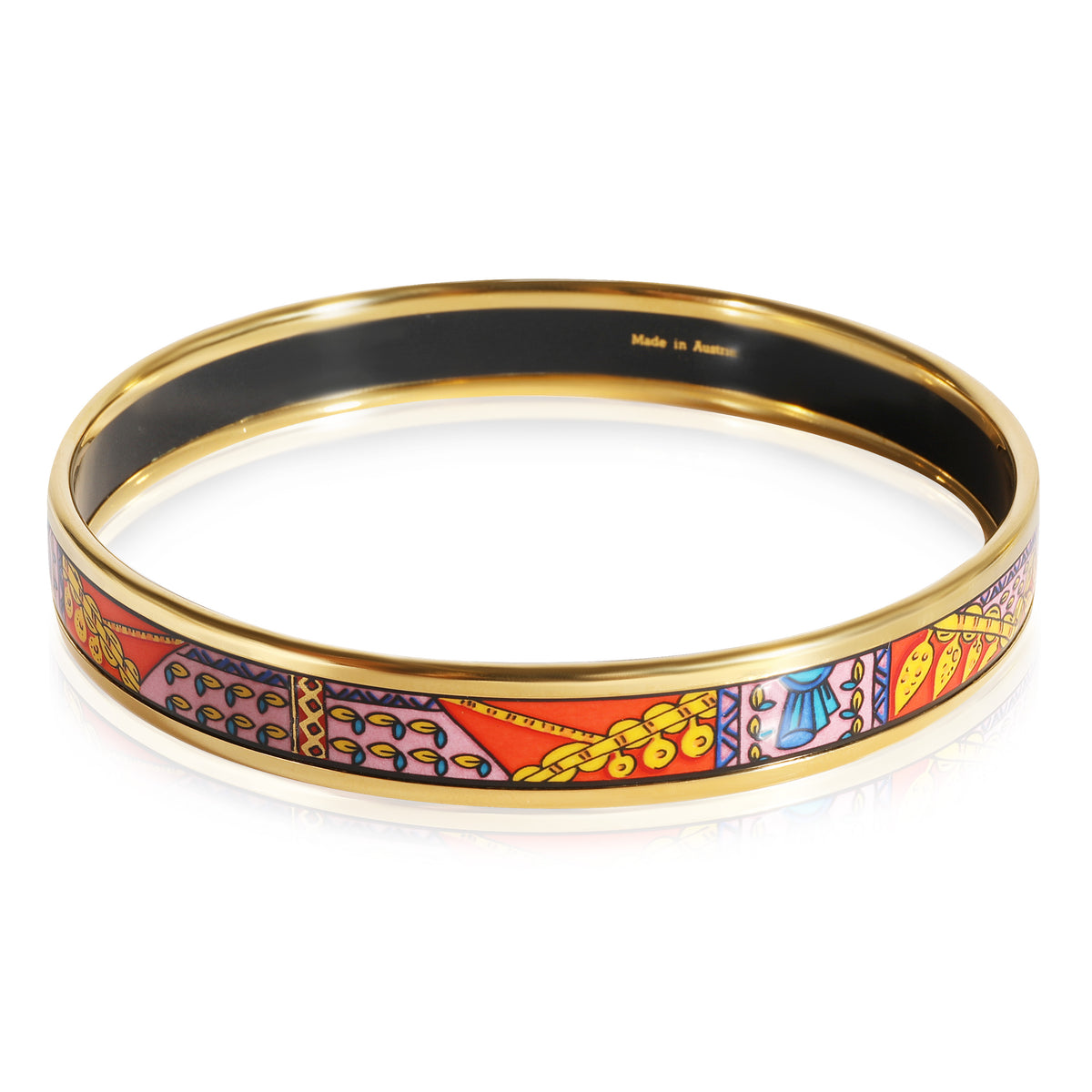 Hermès Plated Narrow Enamel Bangle, Red & Pink Background (67MM)