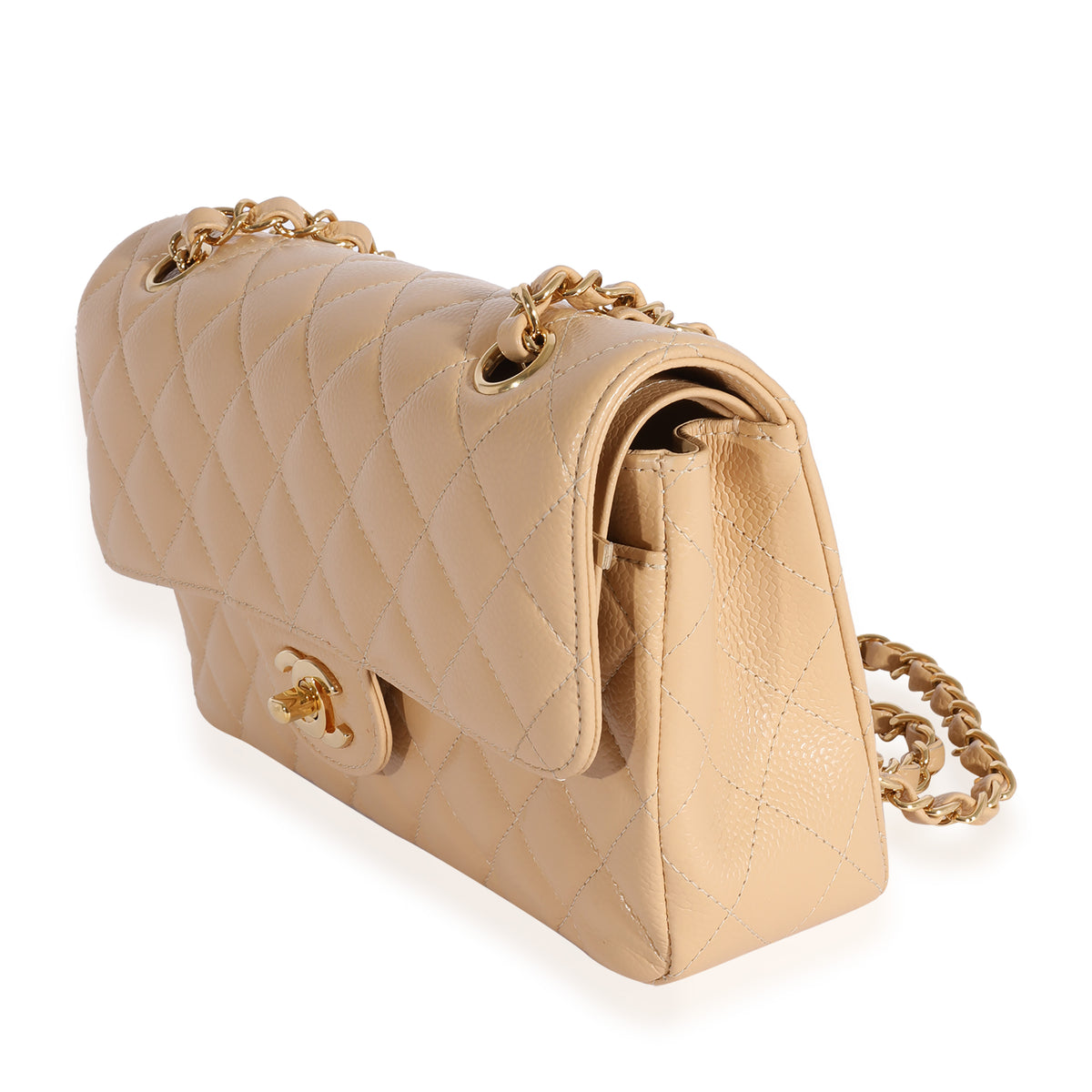 Chanel Beige Quilted Caviar Small Classic Double Flap