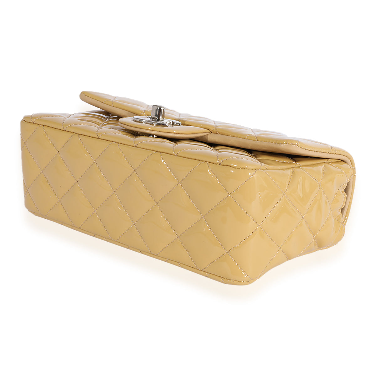 Chanel Beige Quilted Patent Leather Mini Rectangular Classic Flap