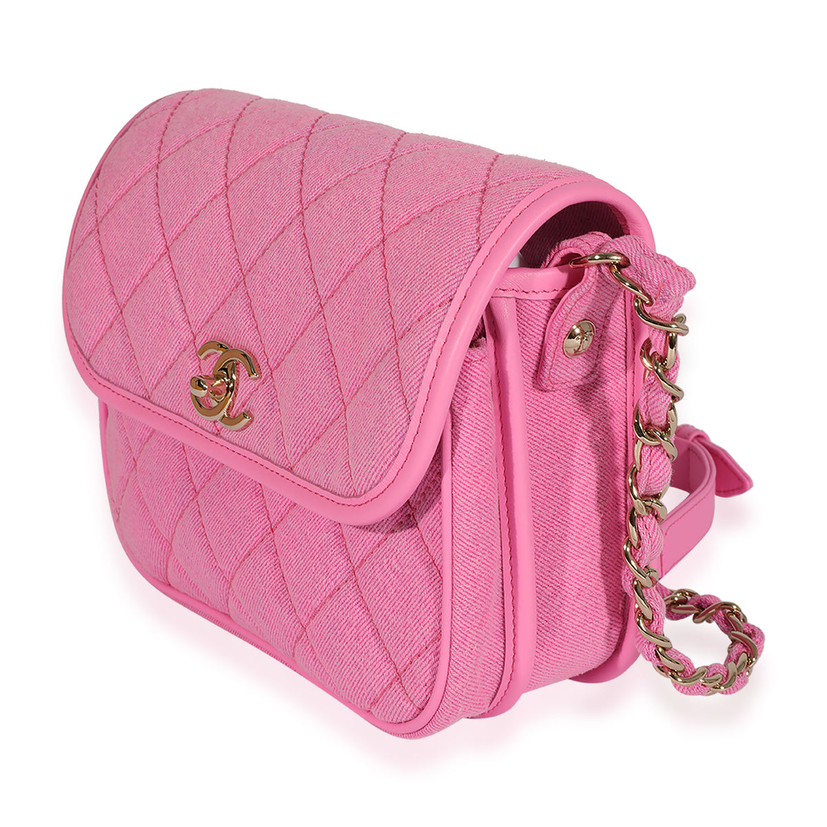 Pink Quilted Denim Small Messenger