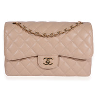 Chanel Beige Quilted Caviar Jumbo Classic Double Flap Bag