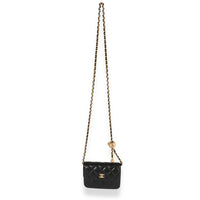 Chanel Black Quilted Lambskin Pearl Crush Clutch With Chain