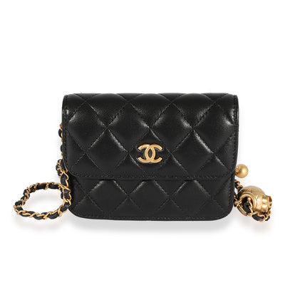 Chanel Black Quilted Lambskin Pearl Crush Clutch With Chain