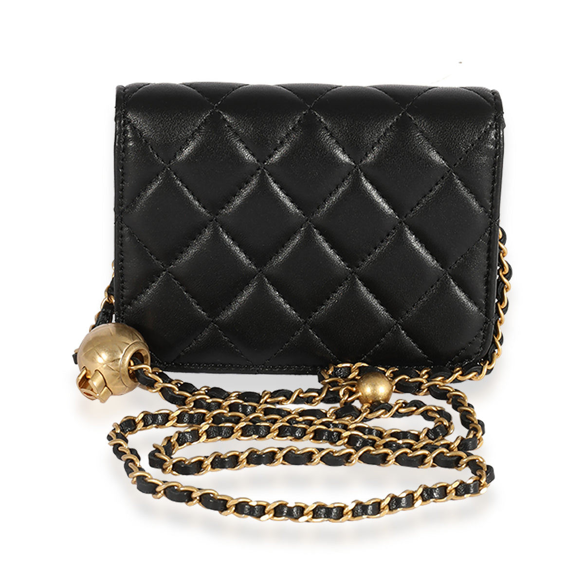 Chanel Black Quilted Lambskin Pearl Crush Clutch With Chain