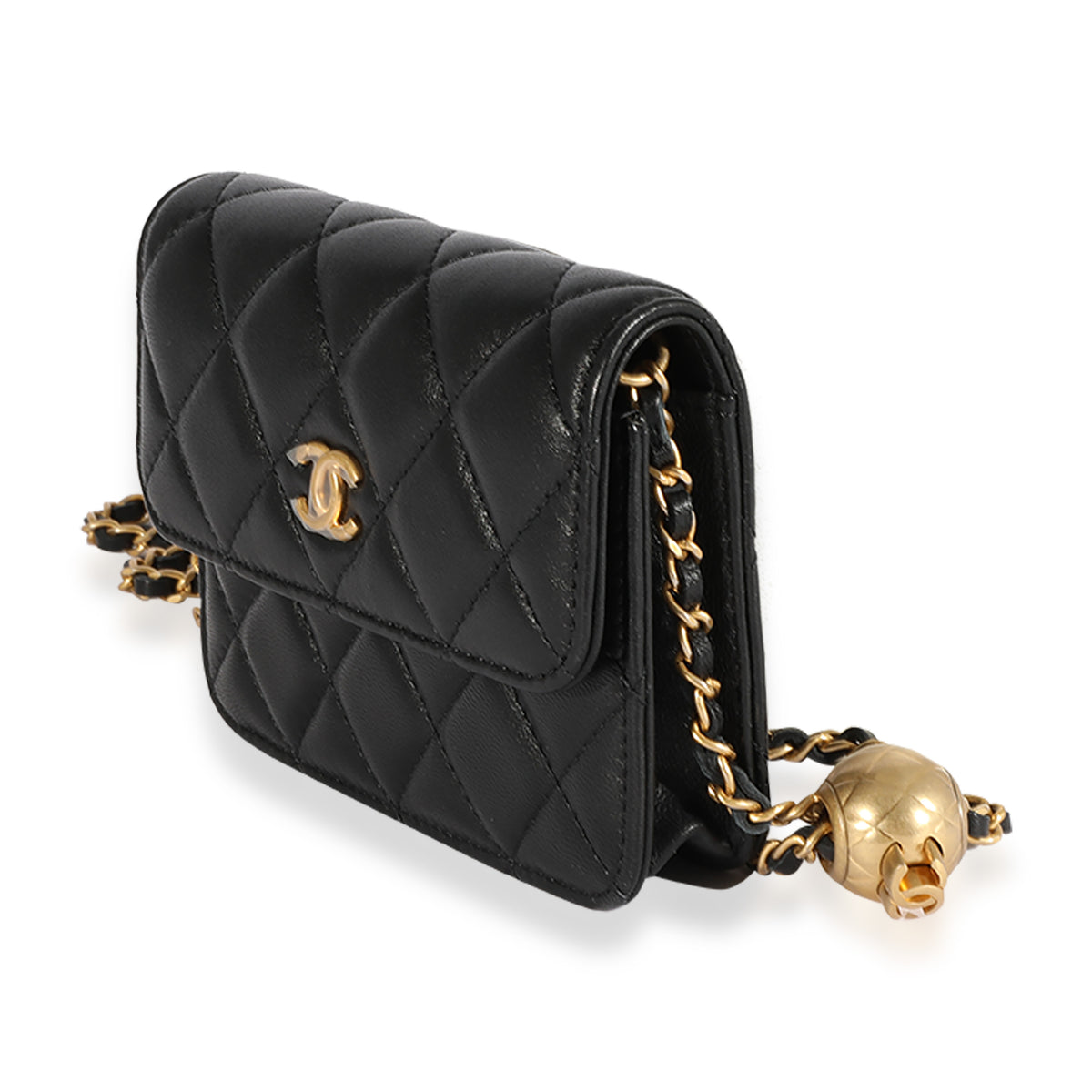 Lambskin quilted pearl crush flap with chain black Clearance