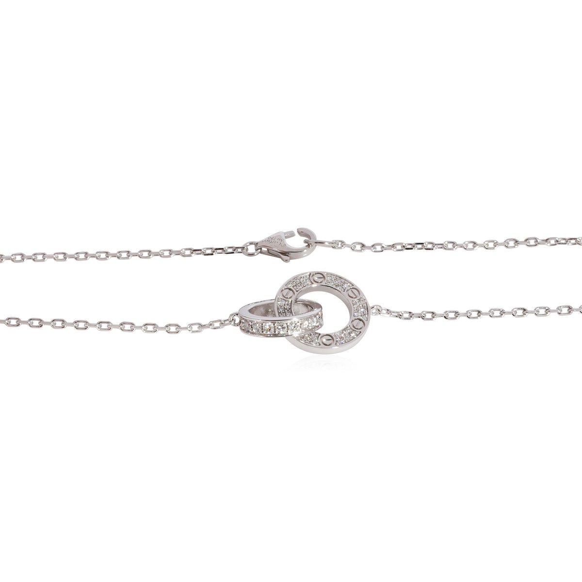 Cartier Love Paved Interlocking Circle Necklace in 18K White Gold 0.30 Ctw