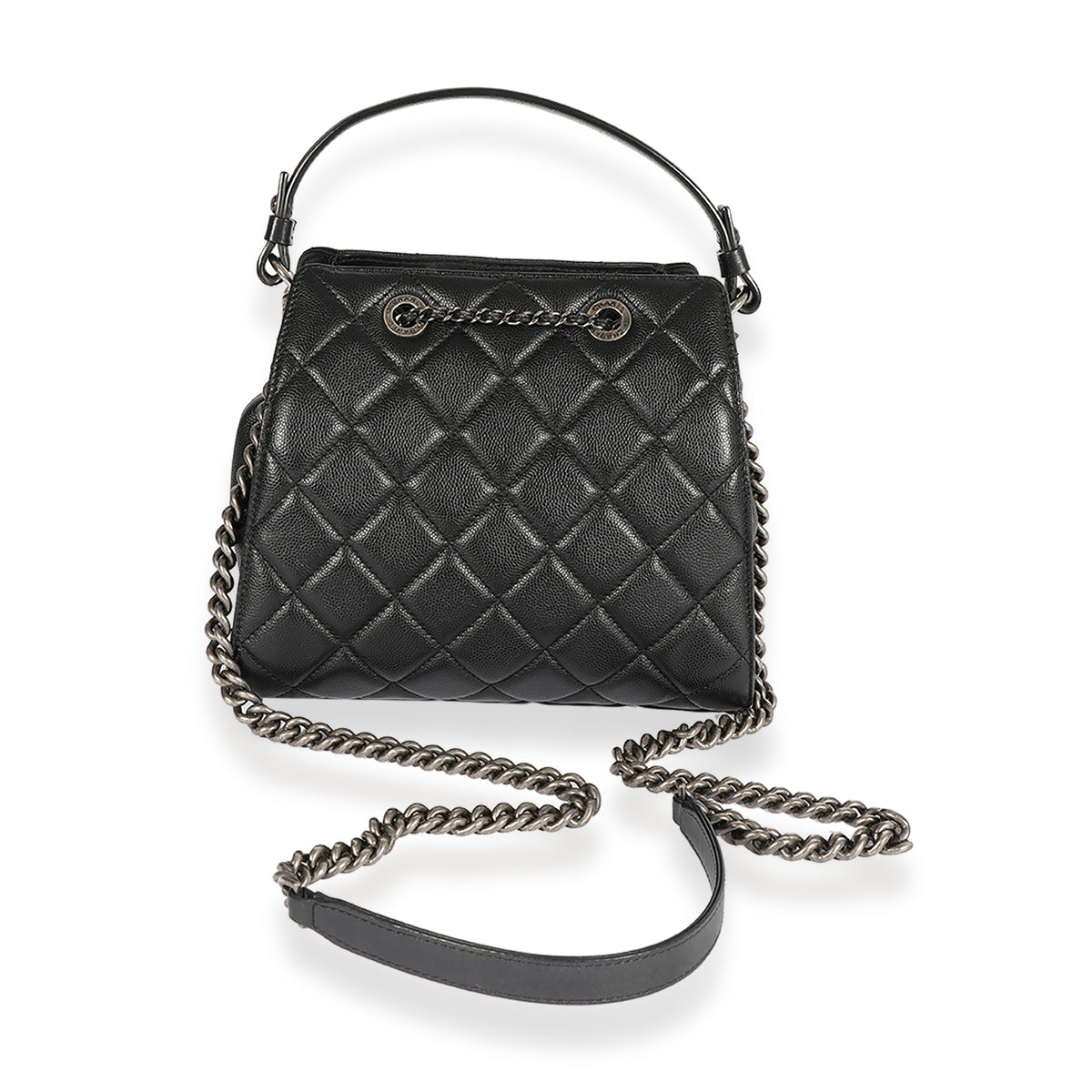 Chanel Black Quilted Caviar Drawstring Bucket Bag