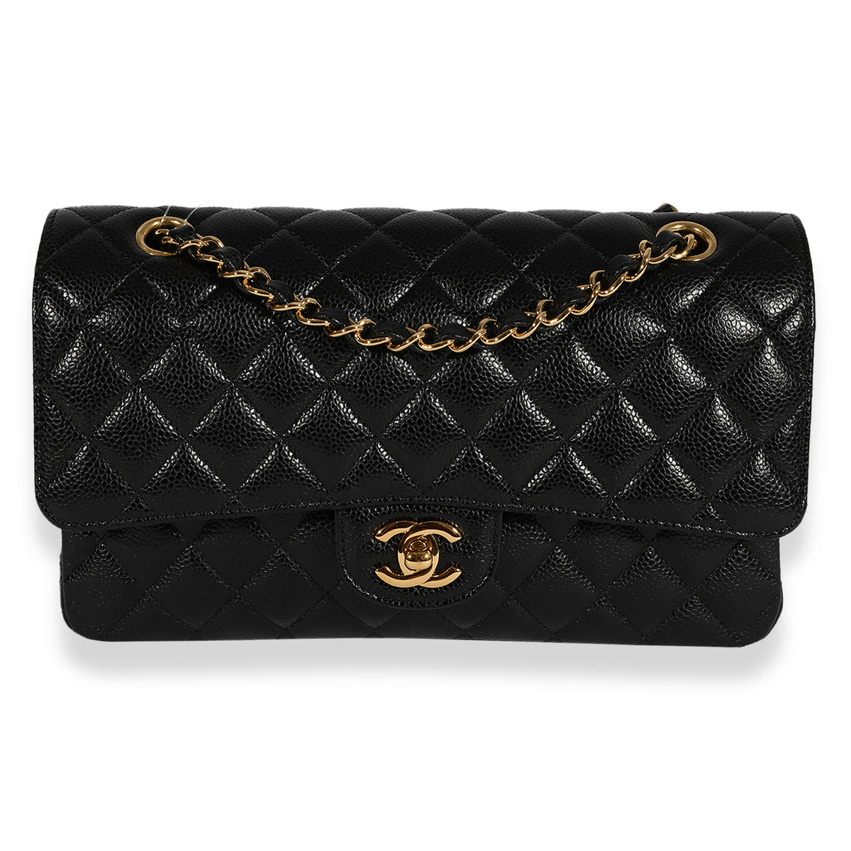 CHANEL Caviar Leather Vintage Handbag Gold Buckle Handbag Black