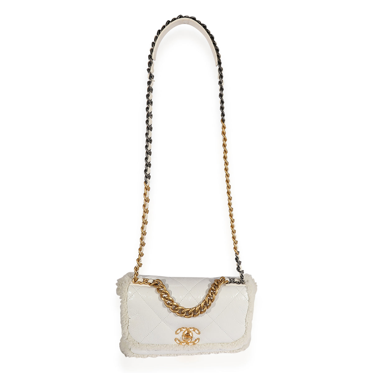Chanel White Patent Leather & Shearling Chanel 19 Medium Flap Bag, myGemma