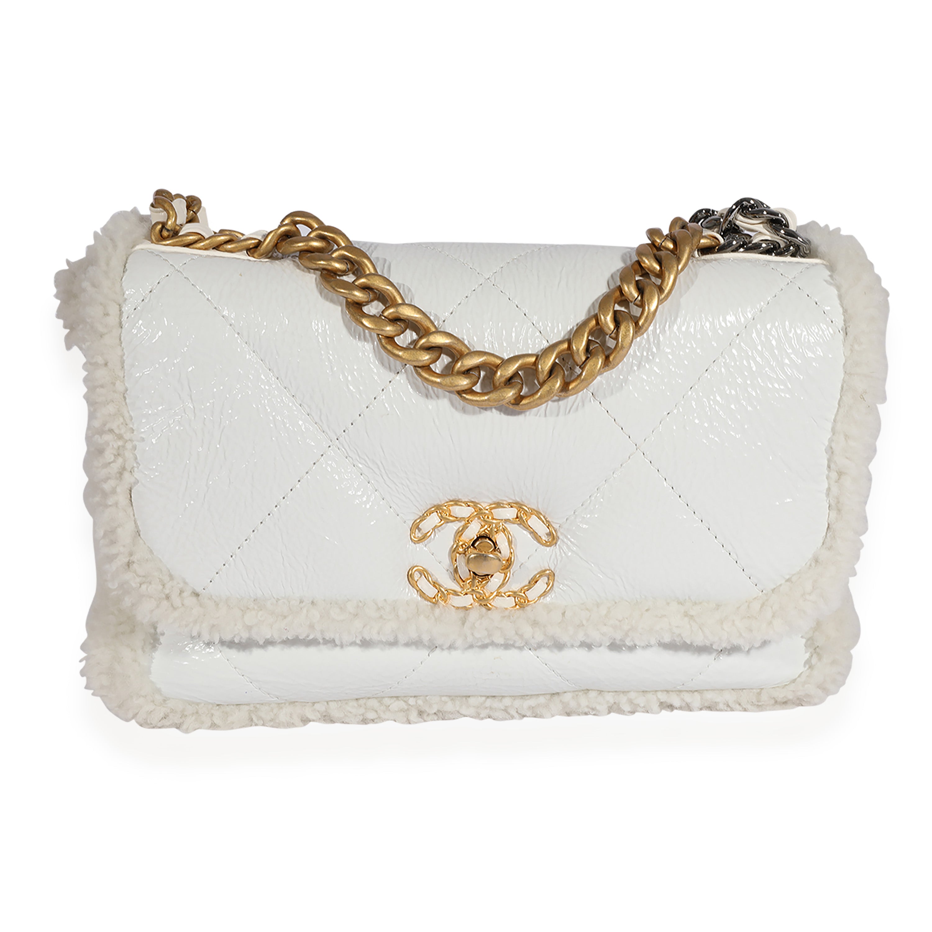 Chanel 19 Large Flap Quilted Leather Shoulder Bag White (2019)