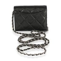 Chanel Black Quilted Caviar Mini Flap Card Holder On Chain