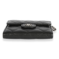 Chanel Black Quilted Caviar Mini Flap Card Holder On Chain