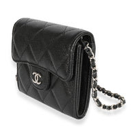 CHANEL Caviar Quilted Flap Card Holder Chain Wristlet Black 1273868