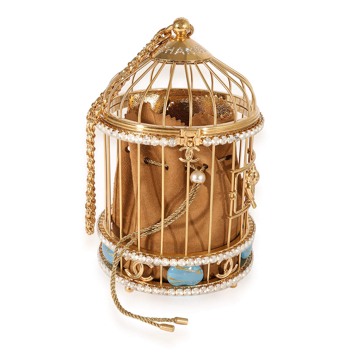 Chanel Runway Gold-Tone Metal Crystal Bird Cage Minaudière