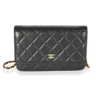 Chanel Black Quilted Caviar Wallet On Chain