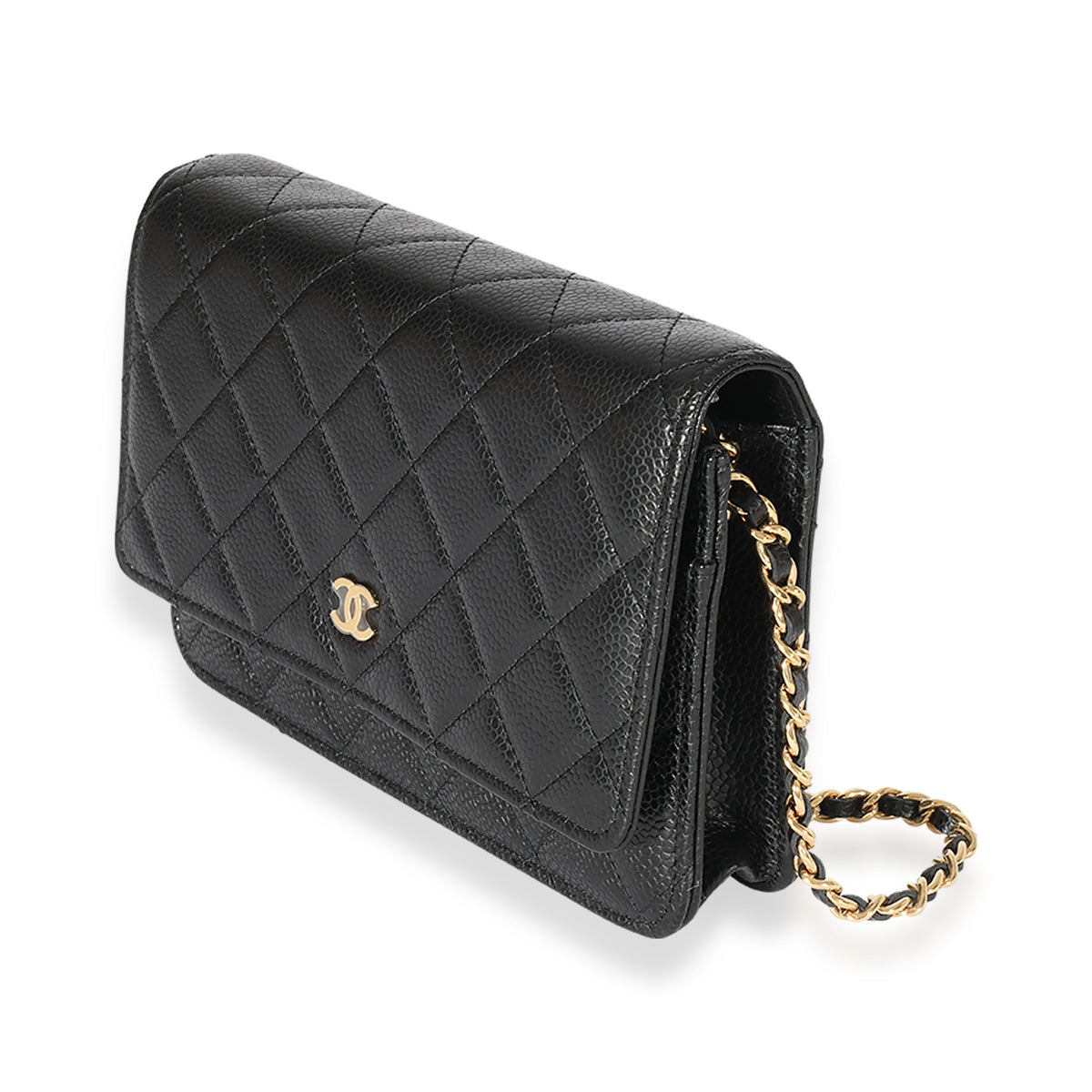 Chanel Black Quilted Caviar Wallet On Chain