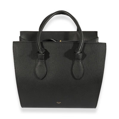 Black Pebbled Leather Small Tie Tote