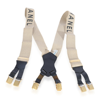 Chanel Vintage Elastic & Leather Logo Suspenders