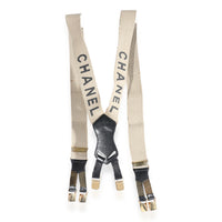 Chanel Vintage Elastic & Leather Logo Suspenders