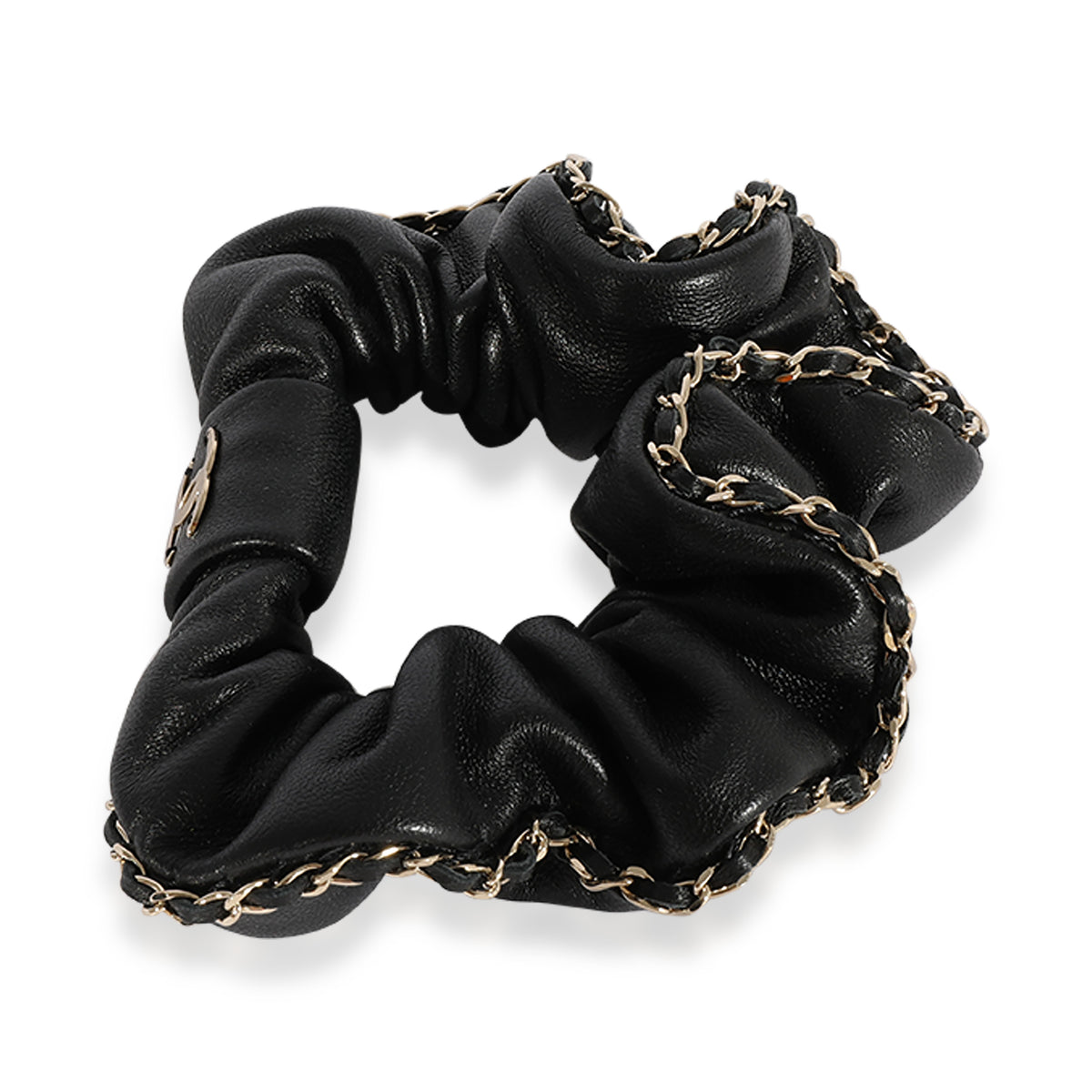 Chanel Black Lambskin Chain Hair Scrunchie