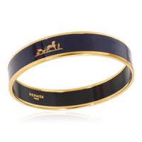 Hermès Plated Vintage Enamel Bracelet with Navy Blue Caleche, 14mm (67MM)