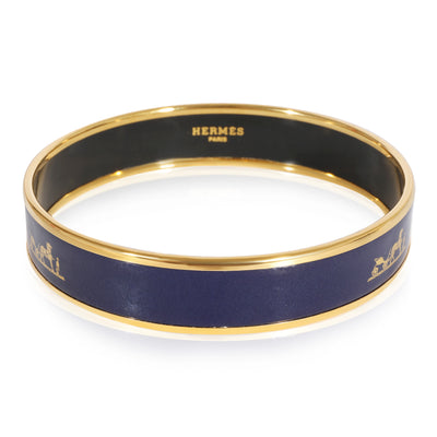 Hermès Plated Vintage Enamel Bracelet with Navy Blue Caleche, 14mm (67MM)