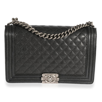 Chanel Black Quilted Caviar Medium Boy Bag