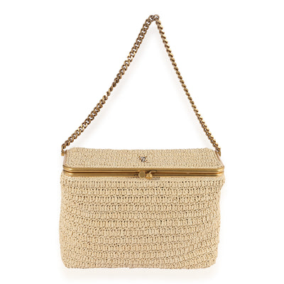 Saint Laurent Naturel Raffia Crochet Medium Fanny Chain Bag