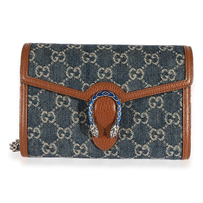 Gucci Blue GG Denim & Brown Leather Dionysus Chain Wallet