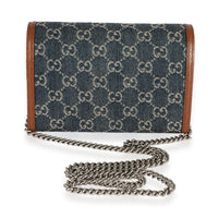 Gucci Blue GG Denim & Brown Leather Dionysus Chain Wallet