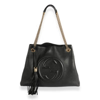Black Pebbled Leather Medium Soho Chain Shoulder Bag