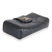 Chanel Navy Camellia Embossed Leather Phone Holder Clutch