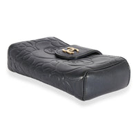 Chanel Navy Camellia Embossed Leather Phone Holder Clutch