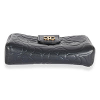 Chanel Navy Camellia Embossed Leather Phone Holder Clutch