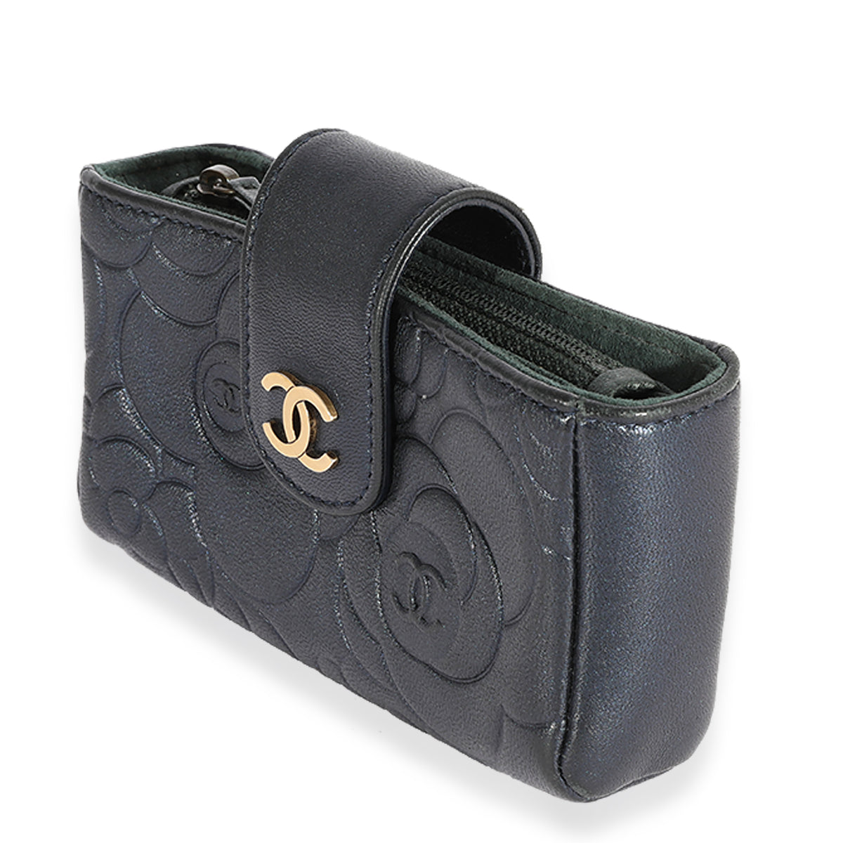 CHANEL Quilted Leather Camellia Phone Messenger Bag Black