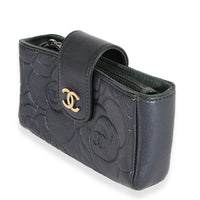 Chanel Navy Camellia Embossed Leather Phone Holder Clutch