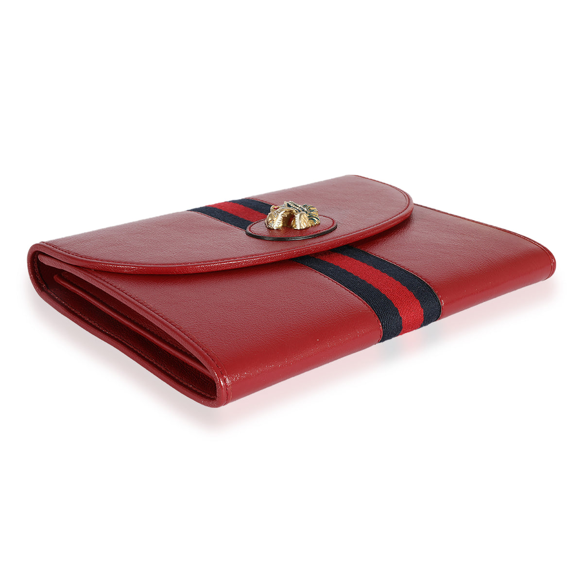 Gucci Red Calfskin & Web Rajah Clutch