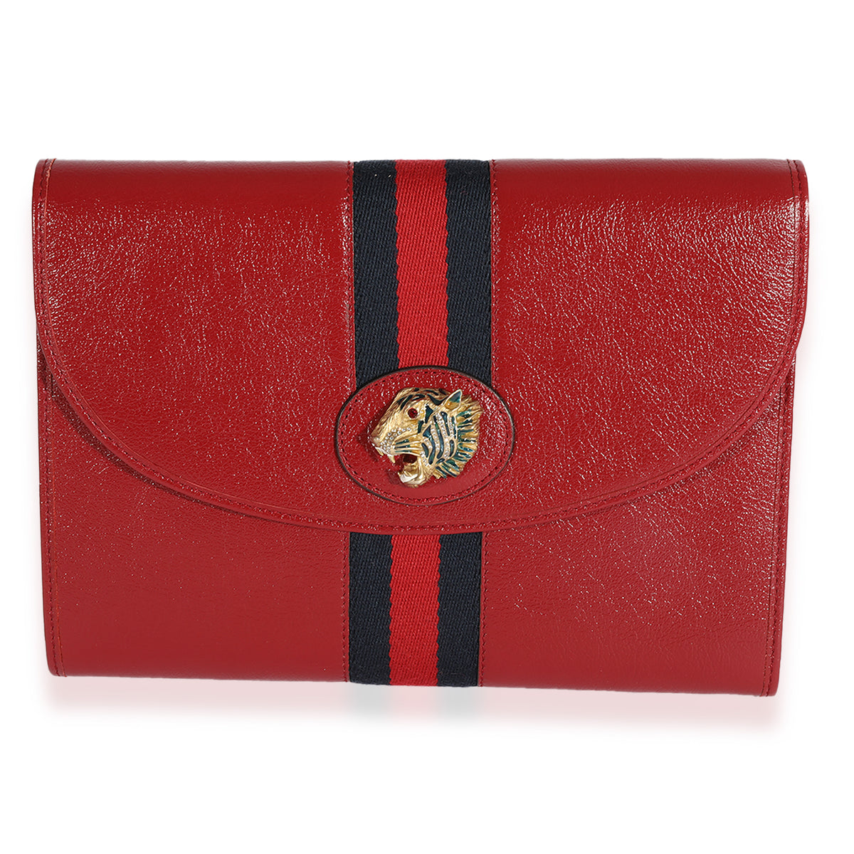 Gucci Red Calfskin & Web Rajah Clutch