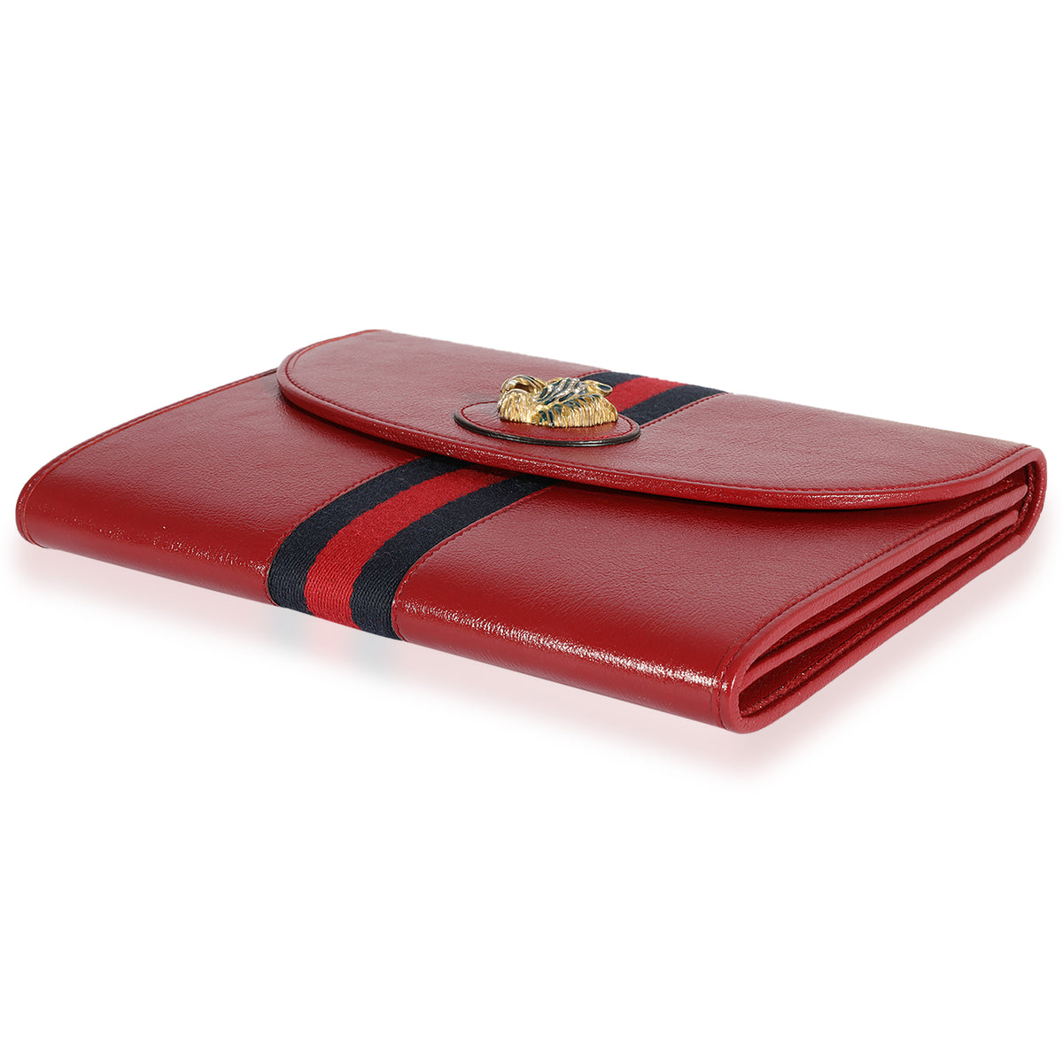 Gucci Red Calfskin & Web Rajah Clutch