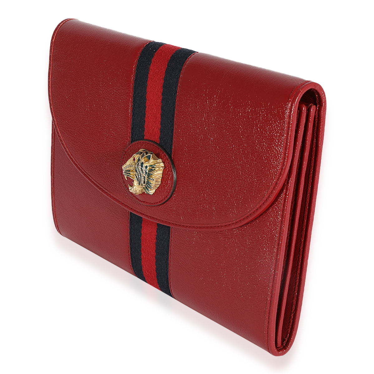 Gucci Red Calfskin & Web Rajah Clutch