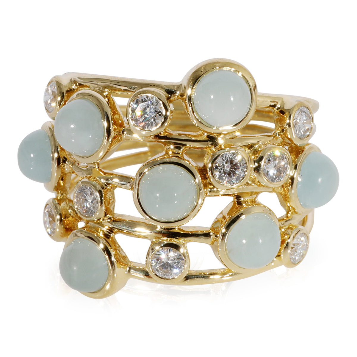 Ippolita Constellation Aquamarine Diamond Cluster Ring in 18K Yellow Gold 0.85 C