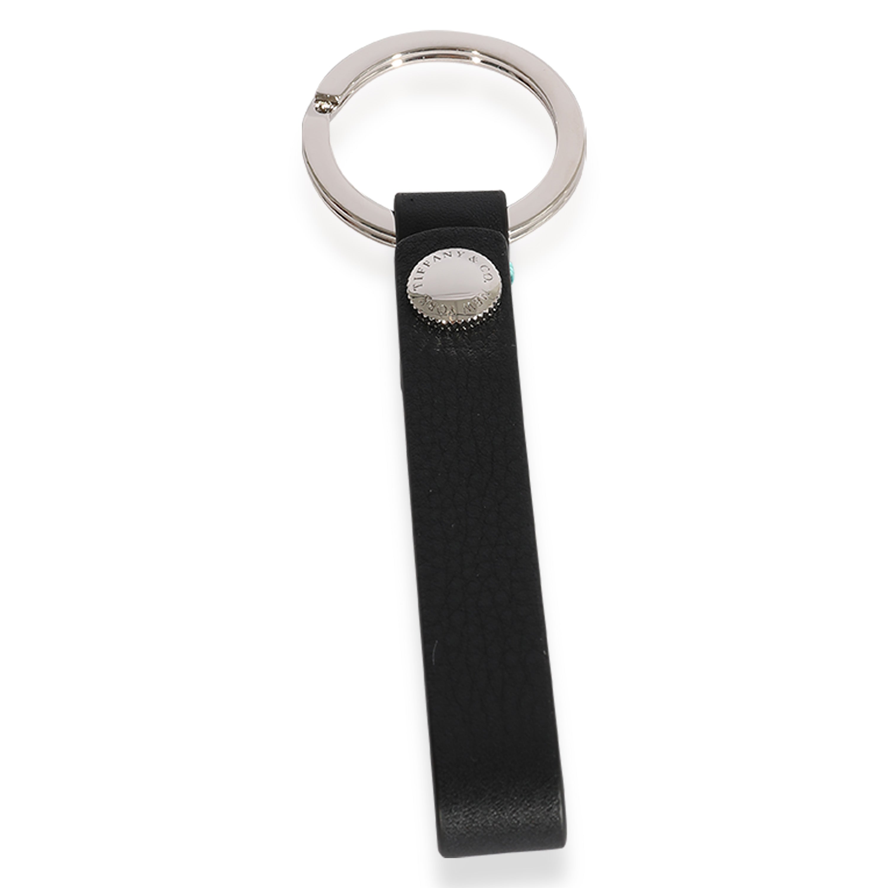 Tiffany & Co. Black & Teal Leather Snap Loop Keychain | myGemma