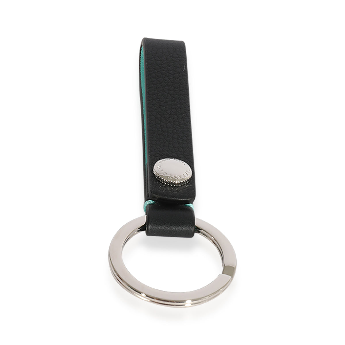 Tiffany & Co. Black & Teal Leather Snap Loop Keychain