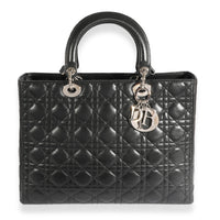 Christian Dior Black Cannage Lambskin Large Lady Dior Tote