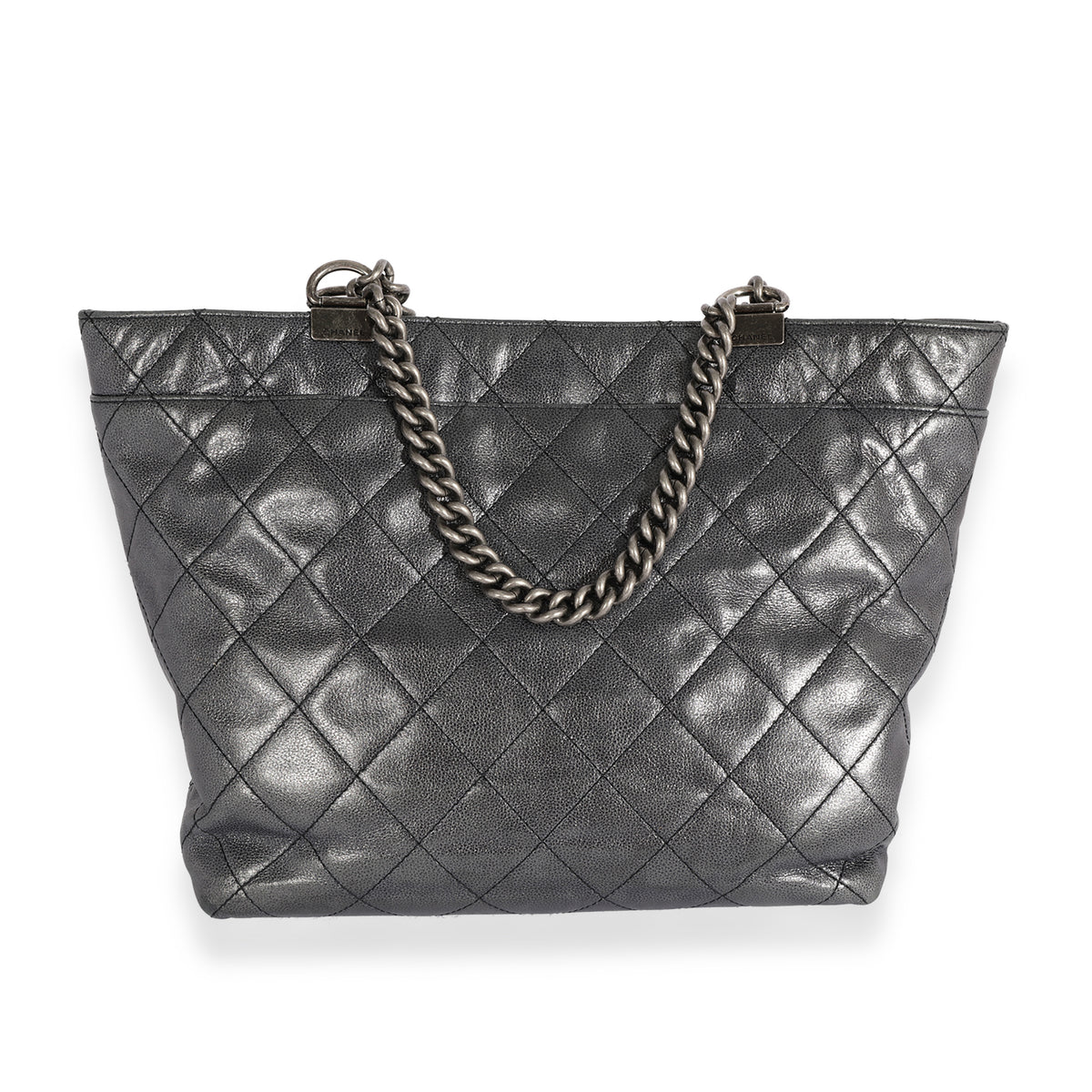 Chanel Metallic Blue Quilted Calfskin Shopping In Chains Tote