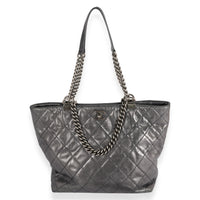 Chanel Metallic Blue Quilted Calfskin Shopping In Chains Tote